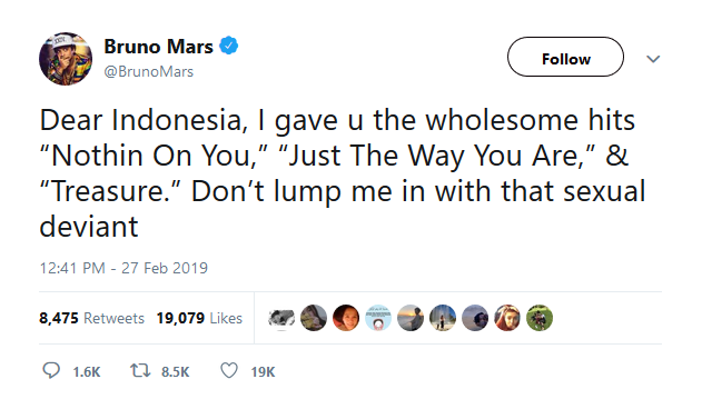 Twitt Bruno Mars (Sumber: Twitter/BrunoMars)