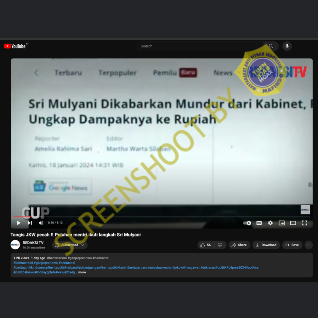 [HOAKS atau FAKTA]: Puluhan Menteri Kabinet Jokowi Mundur, Ikuti Langkah Sri Mulyani