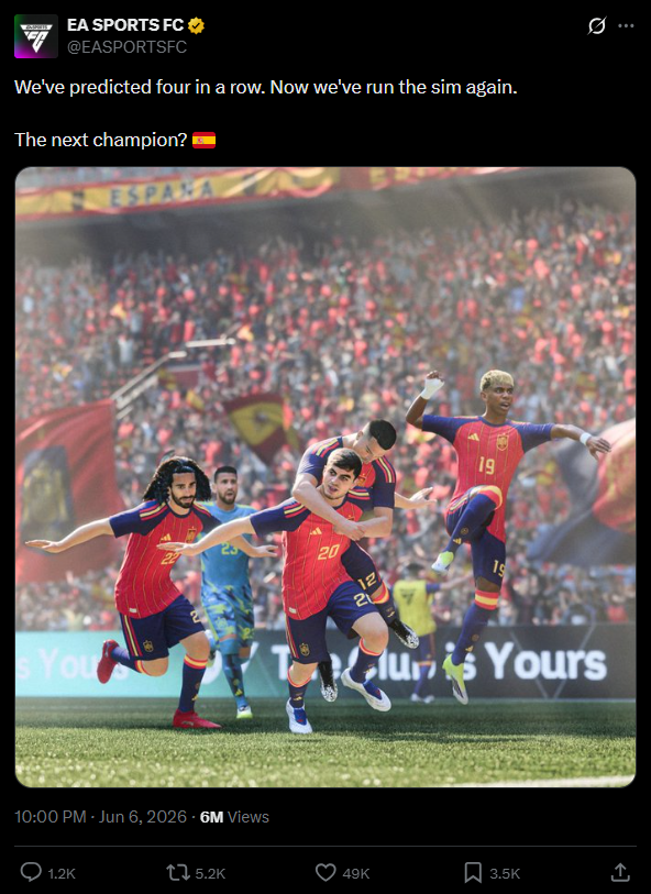EA Sports jagokan Spanyol juara Piala Dunia 2026