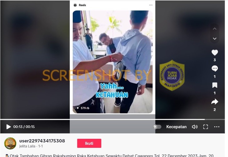 [HOAKS atau FAKTA] : Gibran Ketahuan Tretan Muslim dan Coki Pardede Menggunakan ‘Laptop’ di Punggung saat Debat Cawapres