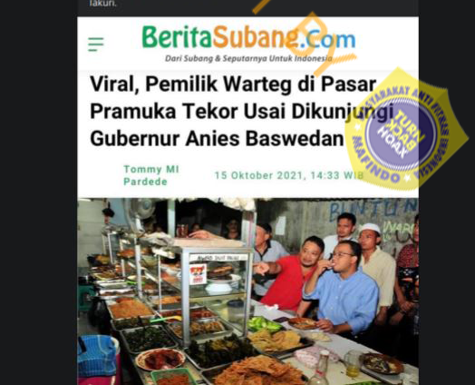 [HOAKS atau FAKTA]: Warteg Rugi Setelah Didatangi Anies