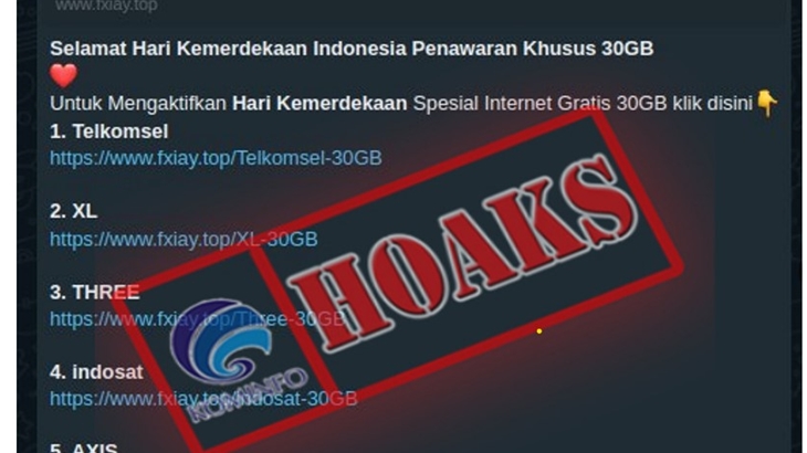 [HOAKS atau FAKTA]: Kuota Internet Gratis 30GB HUT RI Dibagikan Berbagai Operator Seluler
