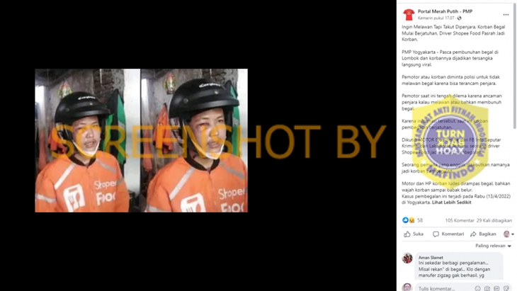 [HOAKS atau FAKTA]: Takut Dipenjara, Driver Shopee Food di DIY Pasrah Jadi Korban Begal
