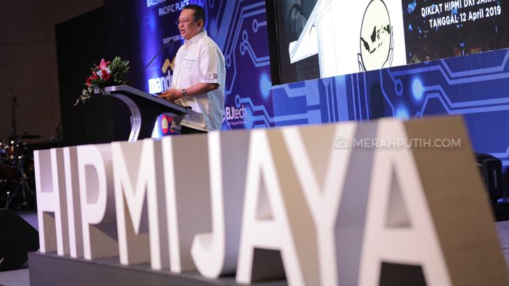 Ketua DPR Bambang Soesatyo di Diklatda 2018 HIPMI Jaya. (MP/Rizki Fitrianto)