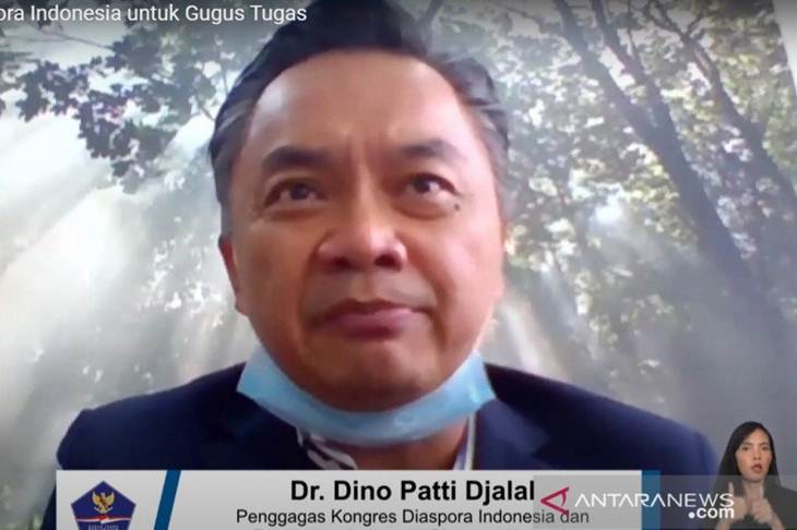 Tangkapan layar Penggagas Kongres Diaspora Indonesia Dr. Dino Patti Djalal dalam diskusi Gugus Tugas Percepatan Penanganan COVID-19 di Jakarta, Senin (11/5/2020) (ANTARA/Prisca Triferna)