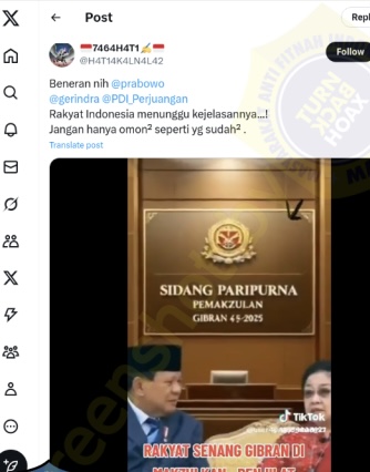 [HOAKS atau FAKTA] : Prabowo dan Megawati Hadiri Sidang Pemakzulan Gibran