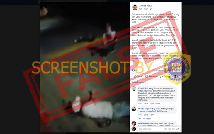 Tangkapan layar foto yang disebut potongan penembakan anggota FPI oleh polisi. (Foto: MP/turnbackhoax.id)