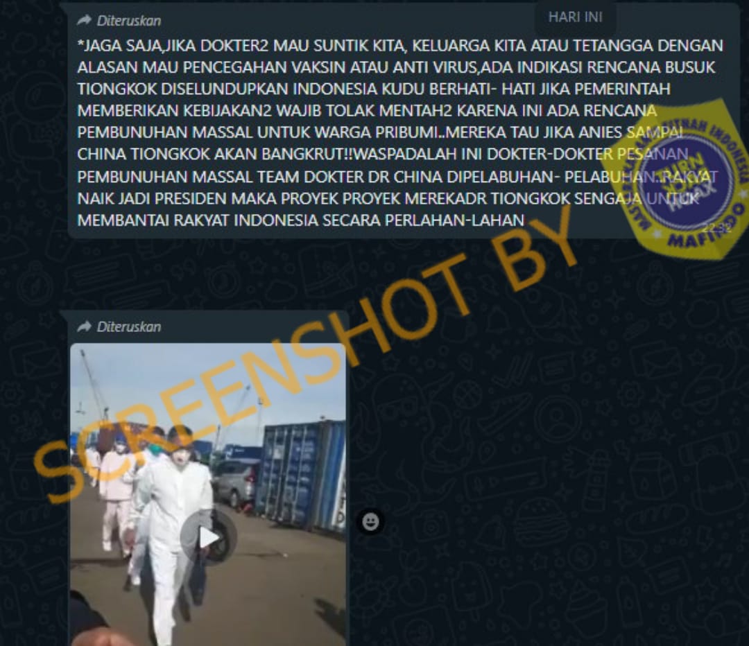 [HOAKS atau FAKTA]: Kedatangan Rombongan Dokter Tiongkok Buat Suntikan Massal Vaksin