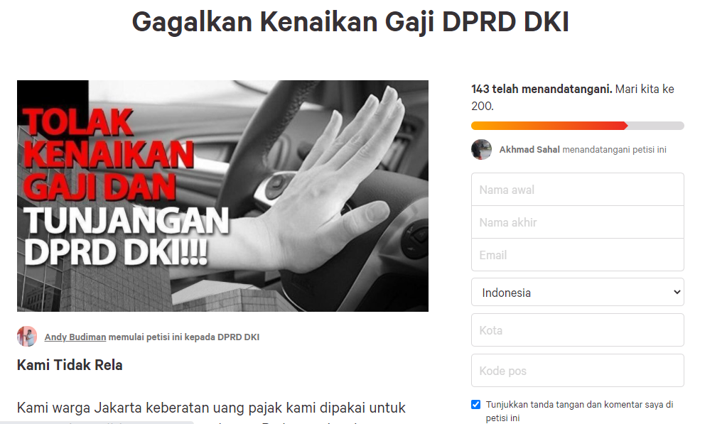 Muncul Petisi Tolak Kenaikan RKT DPRD DKI Rp888 Miliar