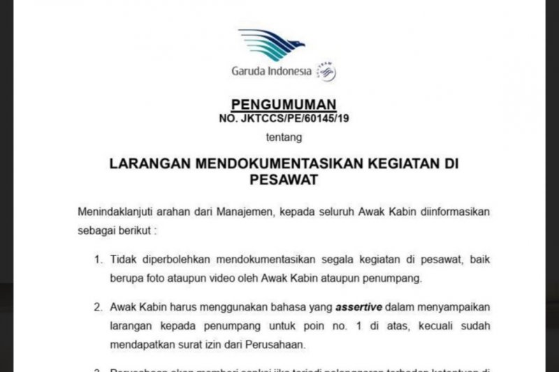 garuda larang foto