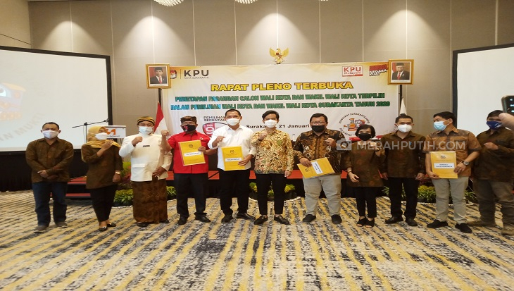 KPU Solo menetapkan Gibran Rakabuming Raka dan Teguh Prakosa sebagai pemenang Pilwakot 2020, Kamis (21/1). (MP/Ismail)