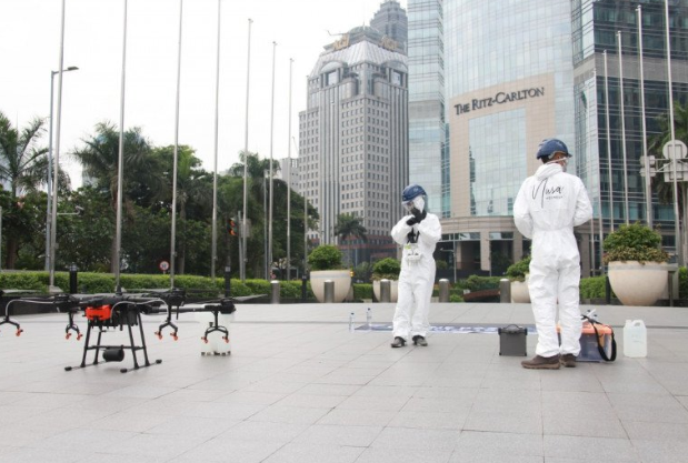 Drone Penyemprot Disinfektan COVID-19 Mulai Diuji Coba di Jaksel