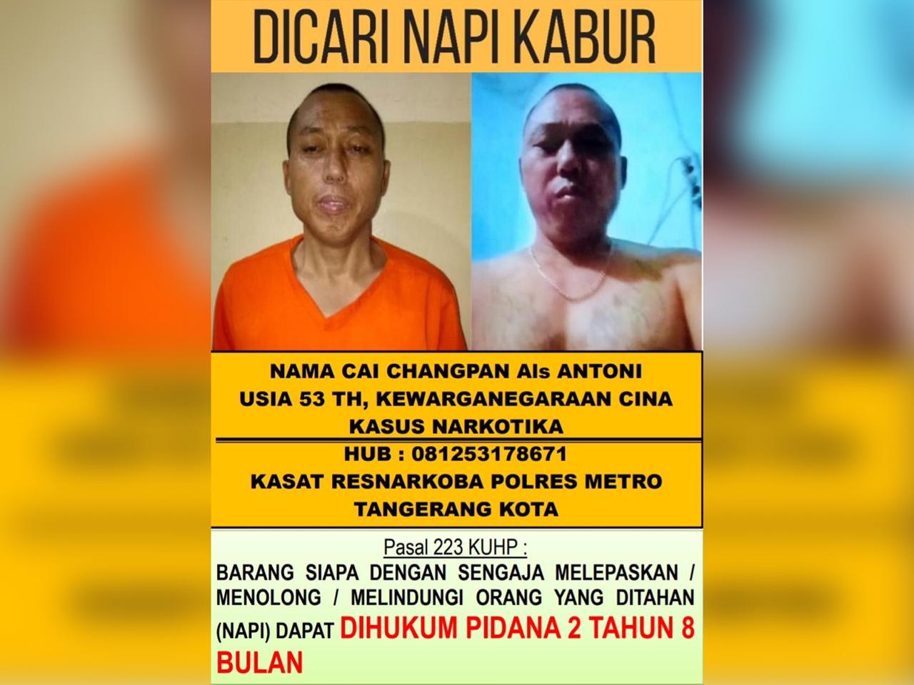Selebaran DPO Cai Changpan yang diterbitkan Polda Metro Jaya. ANTARA/HO-Polda Metro Jaya