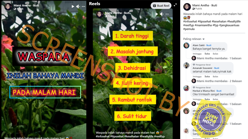 [HOAKS atau FAKTA] : Mandi Malam Hari bisa Sebabkan Gangguan Jantung hingga Rambut Rontok