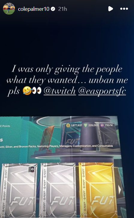 Cole Palmer minta Twitch buka akunnya