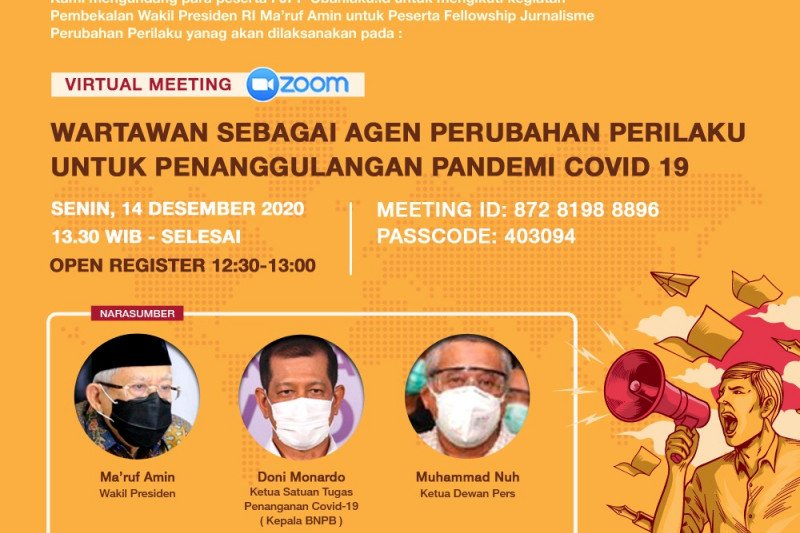 Kegiatan Pembekalan Wakil Presiden Republik Indonesia Ma&rsquo;ruf Amin untuk Peserta Fellowship Jurnalisme Perubahan Perilaku melalui via Zoom, Senin (14/12/2020) ANTARA/HO