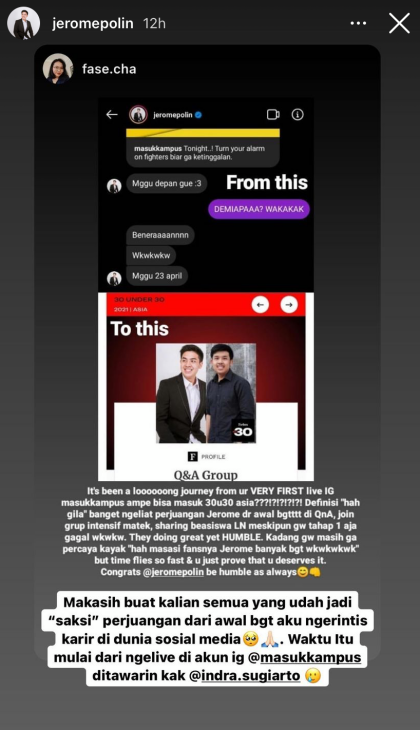 Ia memulai karier di dunia sosmed ketika live streaming di akun @MasukKampus. (Foto Instagram/JeromePolin)