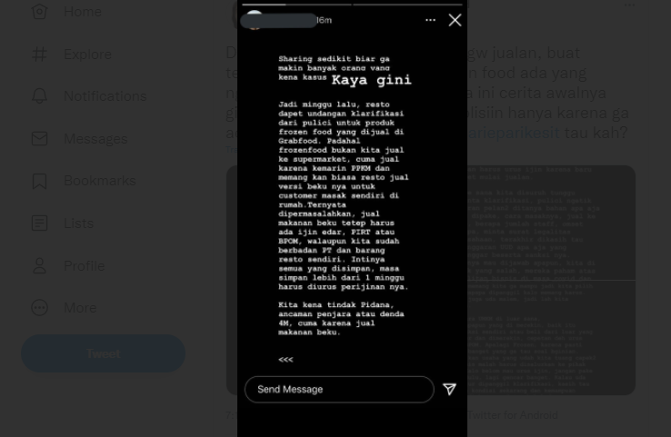 Tangkapan layar UMKM dipanggi Polisi.