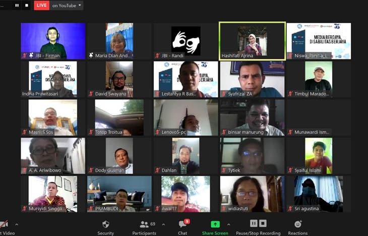 Virtual workshop bertajuk Media Berdaya, Disabilitas Berjaya. (Foto: MP/Zoom Meeting)
