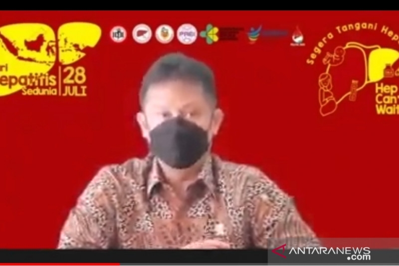 Tangkapan layar Menteri Kesehatan Budi Gunadi Sadikin saat hadir secara virtual dalam acara puncak Hari Hepatitis Sedunia ke-12 Tahun 2021 yang dipantau secara virtual dari Jakarta, Rabu (28/7/2021). (ANTARA/Andi Firdaus)