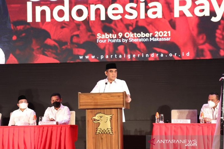 Sekretaris Jenderal Ahmad Muzani saat menghadiri Rapat Koordinasi Daerah (Rakorda) DPD Gerindra Sulawesi Selatan pada Sabtu (9/10/2021). ANTARA/HO-Dokumentasi Pribadi