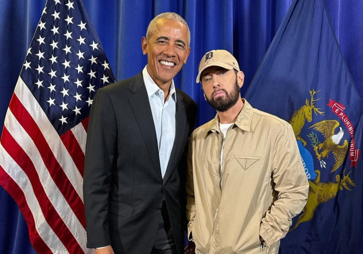Barack Obama dan Eminem Guncang Acara Kampanye Kamala Harris