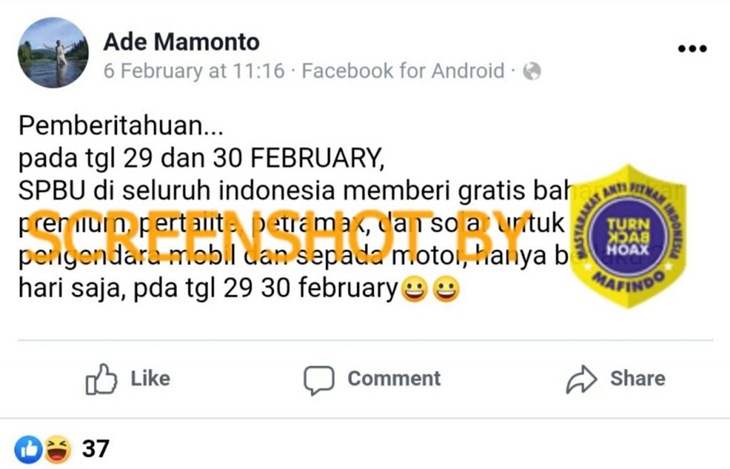 Tangkapan layar medial sosial soal hoaks Pertamina gratiskan BBM. (Foto: MP/Tunrbackhoax.id)