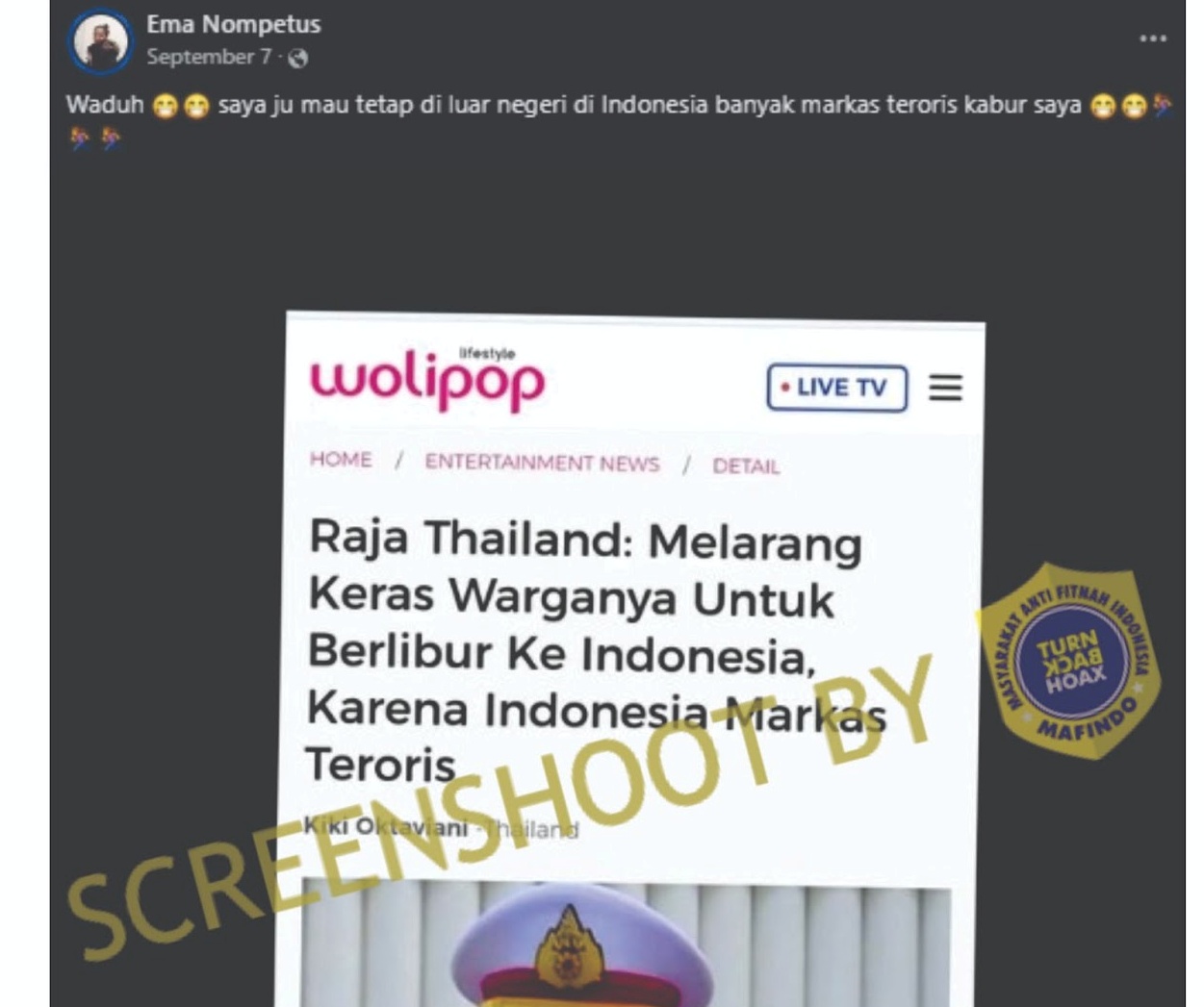[HOAKS atau FAKTA]: Raja Thailand Larang Warganya ke Indonesia 