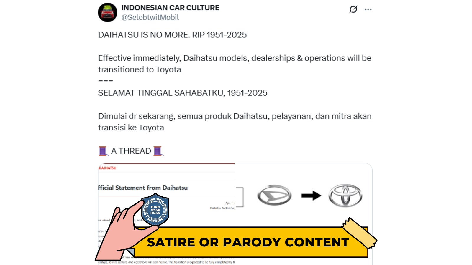 [HOAKS atau FAKTA]: Astra Daihatsu Motor Akhirnya Hentikan Operasional di Indonesia, Semua Dialihkan ke Toyota