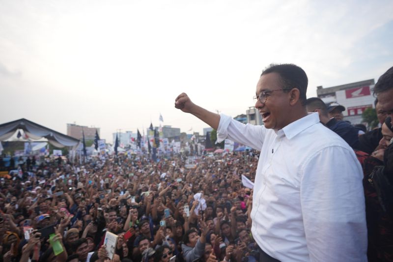 Capres nomor urut 1, Anies Baswedan, saat berkampanye di Banten