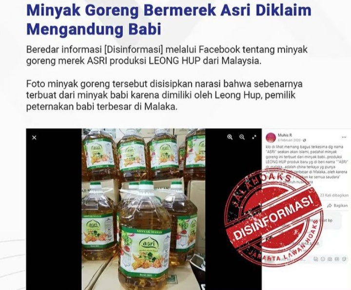 [HOAKS atau FAKTA]: Minyak Goreng Asal Malaysia Mengandung Minyak Babi