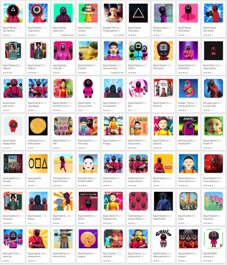 Muncul berbagai aplikasi Malware berkedok Squid Gmae di Google Play Store. (Foto: Twitter/@LukasStefanko)