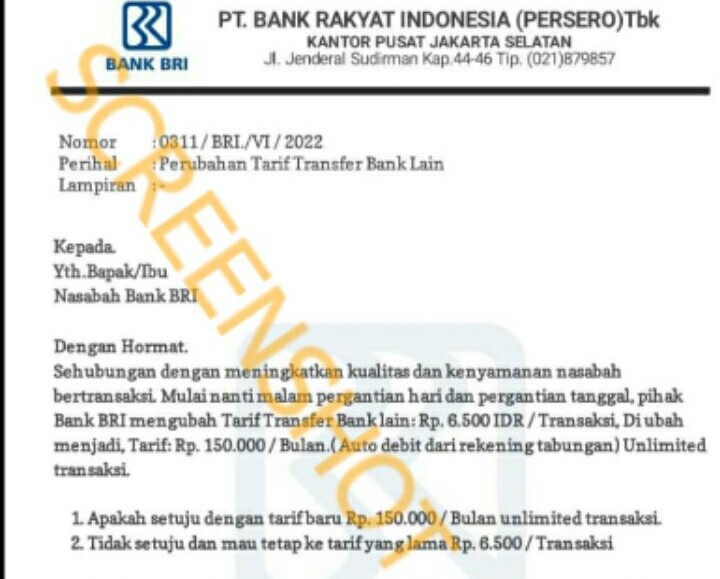 [HOAKS atau FAKTA]: Tarif Transfer Bank BRI Jadi Rp 150 Ribu