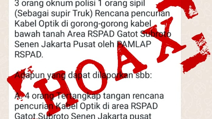 Beredar Hoaks Oknum Polisi Terlibat Pencurian Kabel Optik di RSPAD Gatot Subroto