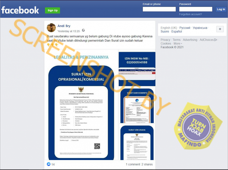 [Hoaks atau Fakta]: Vtube Dilindungi Pemerintah dan Sudah Dapat Surat izin