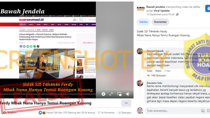 [HOAKS atau FAKTA]: Sel Penjara Ferdy Sambo Kosong saat Disidak Najwa Shihab