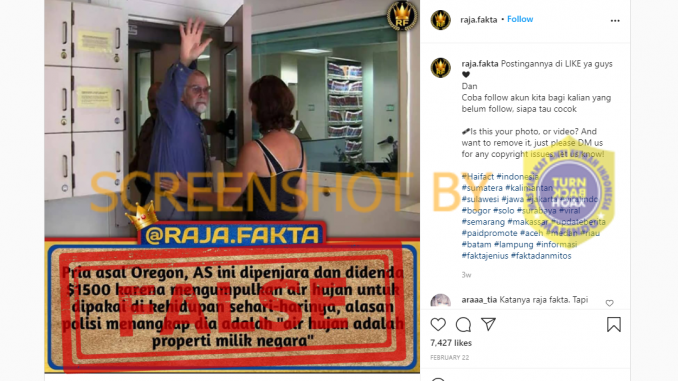 [Hoaks atau Fakta]: Kumpulkan Air Hujan, Warga AS Dibui