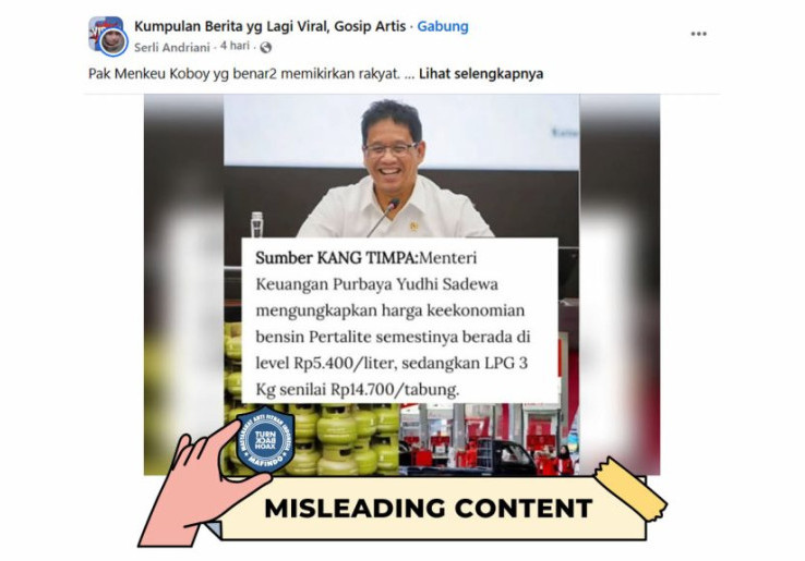 [HOAKS atau FAKTA] : Menkeu Purbaya Menyebut Harga Pertalite Harusnya di Rp5.400 per Liter dan LPG 3 Kg di Rp14.700 per Tabung