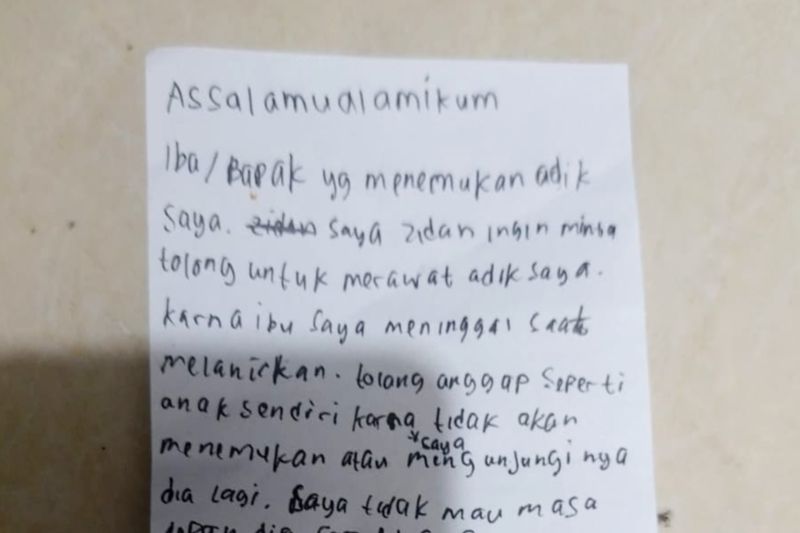 Kakak Terpaksa Tinggalkan Adik Bayi Dekat Gerobak Nasi Uduk di Pasar Minggu, Isi Suratnya Bikin Haru