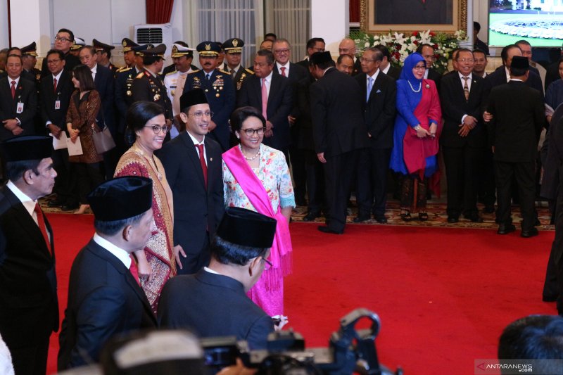 Suasana pelantikan menteri Kabinet Indonesia Maju pemerintahan Presiden Joko Widodo dan Wakil Presiden Ma'ruf Amin Periode 2019-2024 di Istana Negara, Jakarta pada Rabu (23/10/2019). ANTARA/Bayu Prasetyo