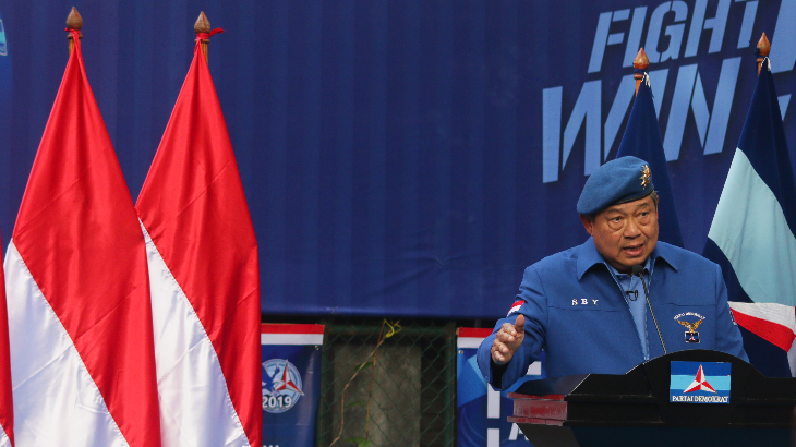 Ketua Umum Partai Demokrat Susilo Bambang Yudhoyono memberikan paparan saat pengukuhan Kogasma untuk Pemilukada 2018 dan Pilpres 2019 ANTARA FOTO/Rivan Awal Lingga)