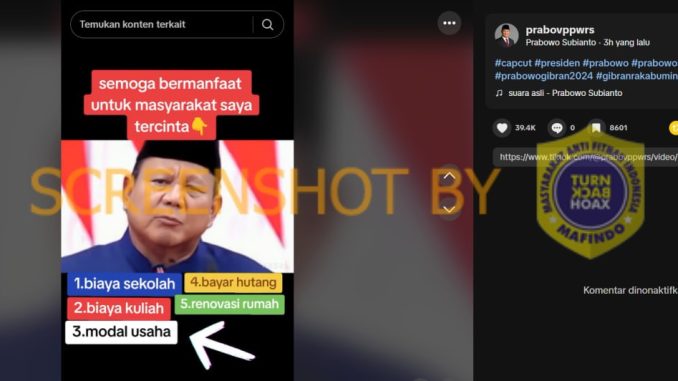 [HOAKS atau FAKTA] : Prabowo Tawarkan Bantuan untuk Bayar Hutang hingga Biaya Sekolah
