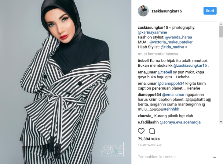 Foto yang membuat Zaskia Sungkar dihujani kritikan (instagram @zaskiasungkar15)