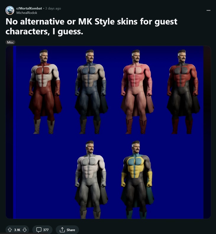 Skin kurang beragam. (Foto: reddit)