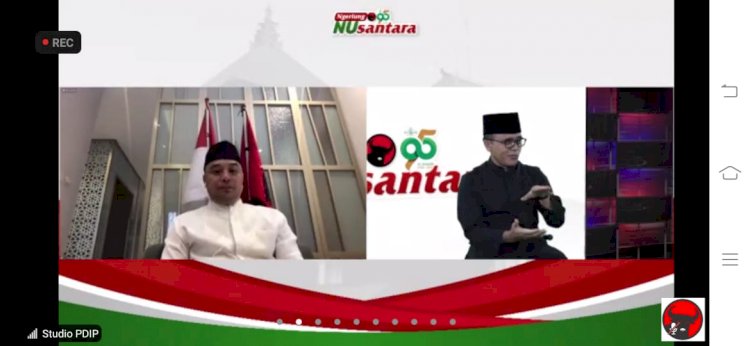 Foto: (kiri) Eri Cahyadi, Wali Kota Surabaya terpilih saat mengikuti webinar DPP PDIP yang saling berkoneksi dengan PBNU guna menyambut HUT Nahdlatul Ulama (NU) ke -95 yang jatuh pada tanggal 31 Januari. (Foto: PDIP)