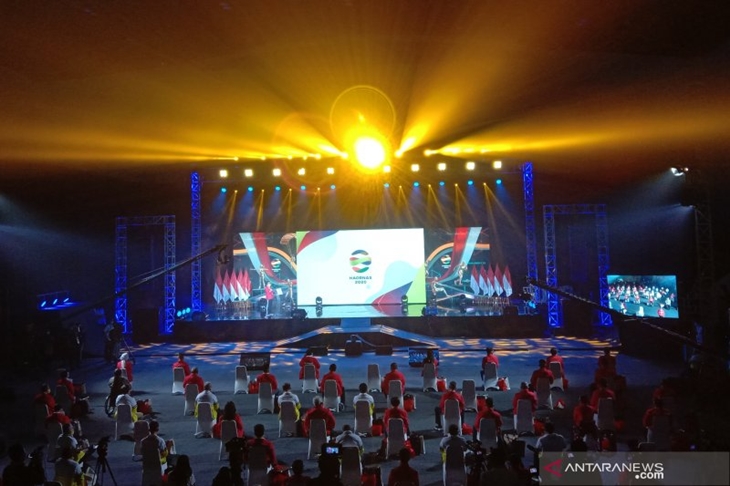 Suasana perayaan puncak Hari Olahraga Nasional (Haornas) 2020 di GOR POPKI, Jakarta Timur, Rabu (9/9/2020). (ANTARA/A Rauf Andar Adipati)