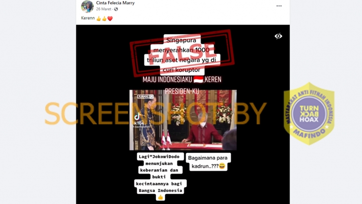 [HOAKS atau FAKTA]: Singapura Serahkan Rp 1.000 Triliun Aset Indonesia yang Dicuri Koruptor