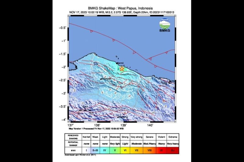 Gempa Magnitudo 5,2 Guncang Sarmi Papua