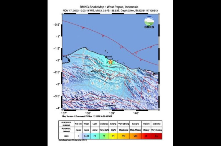 Gempa Magnitudo 5,2 Guncang Sarmi Papua