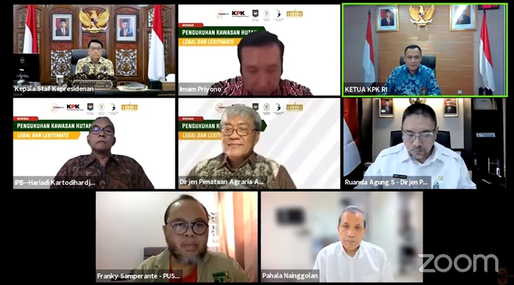 webinar yang diselenggarakan oleh Sekretariat Nasional Pencegahan Korupsi (Setnas-PK) bertema “Percepatan Penetapan Kawasan Hutan; Tutup Celah Korupsi”, secara daring, Rabu (28/7). (Foto: MP/Ponco Sulaksono)